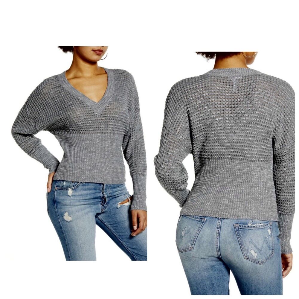 Leith NWT Classic Knitted Pullover Sweater Long Sleeve V-Neck Gray Size Small
